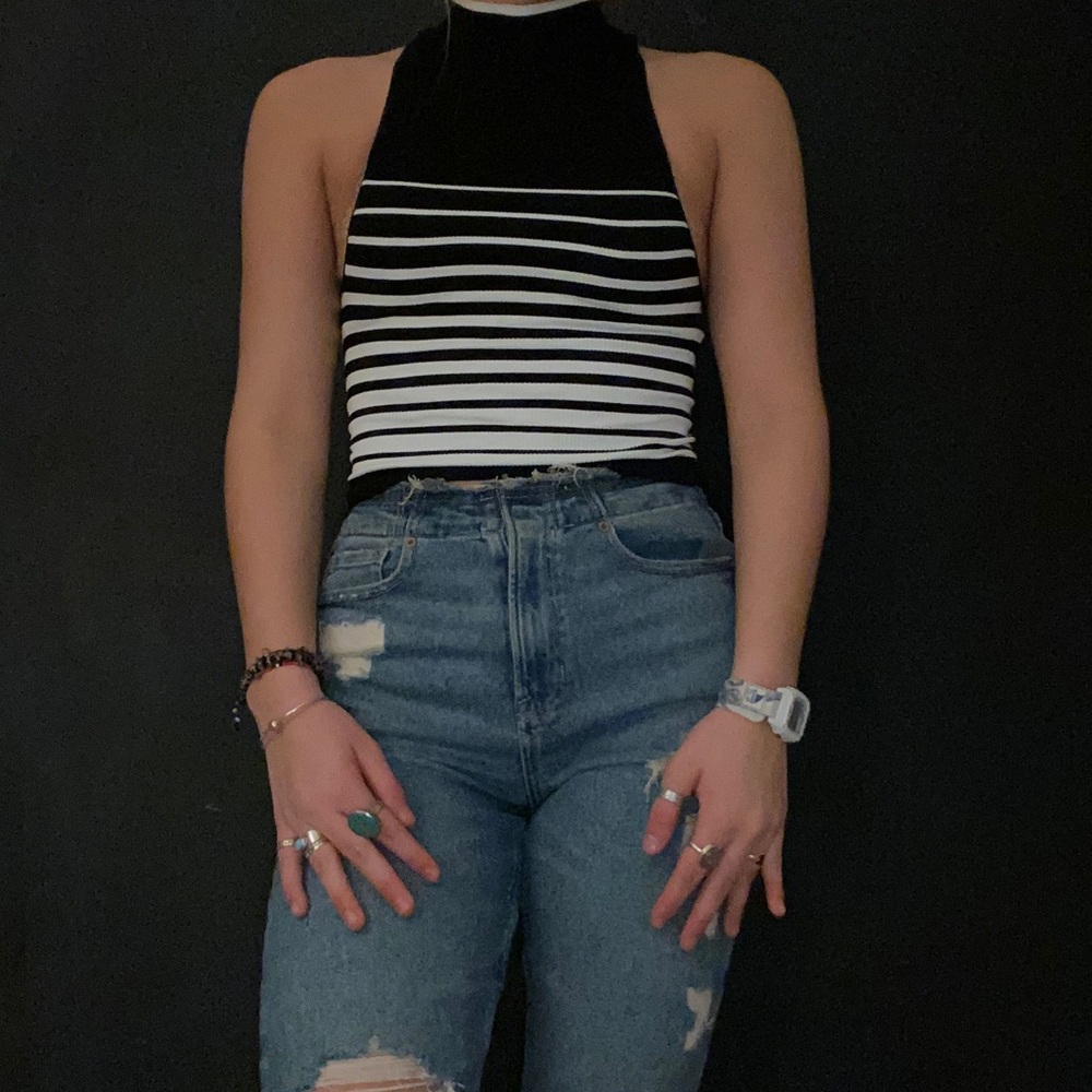 Free people black and white crop top